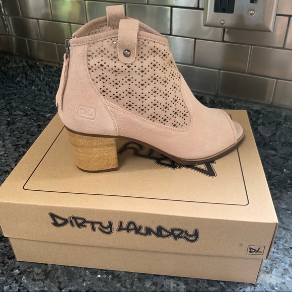 Laser Cut Suede Peep Toe Ankle Bootie - Picture 4 of 7